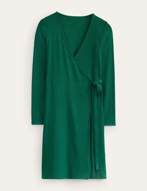 Ribbed-Jersey Wrap Dress Green Women Boden, Emerald Night