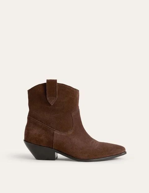 Western Ankle Boots Brown Women Boden, Chocolate Suede