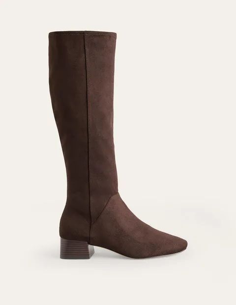 Cara Flat Stretch Knee Boots Brown Women Boden, Mahogany