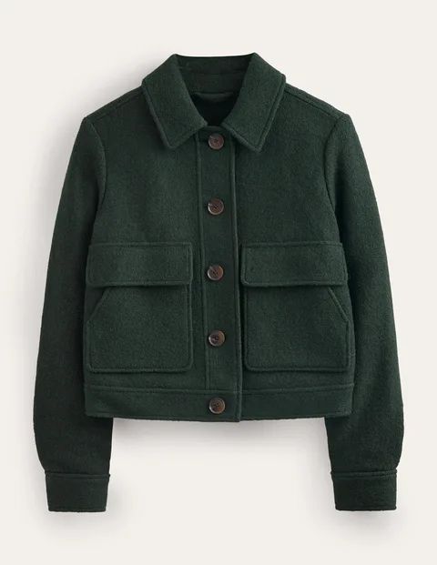 Collared Textured Wool Jacket Green Women Boden, Green