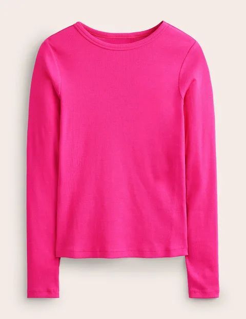 Cotton Ribbed Long Sleeve Top Pink Women Boden, Cabaret Pink