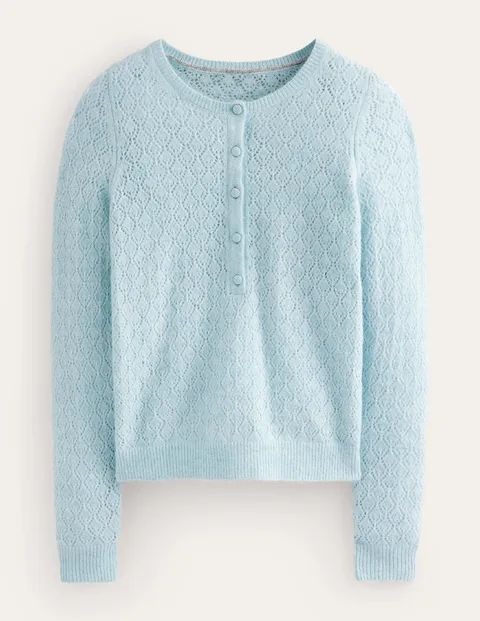 Fluffy Henley Pointelle Jumper Blue Women Boden, Gulf Stream