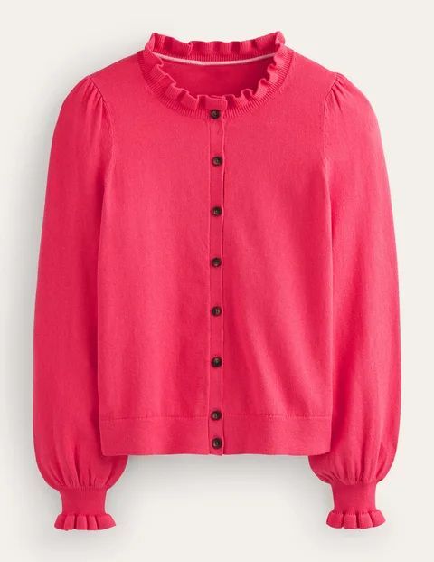 Ruffle-Neck Cardigan Pink Women Boden, Raspberry