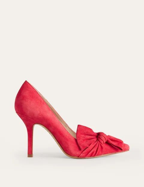 Suede-Bow Heeled Courts Red Women Boden, Red Suede