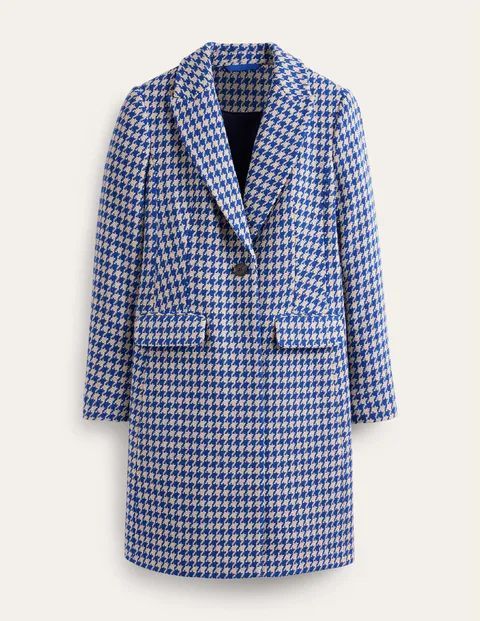 Canterbury Interest Coat Blue Women Boden, Blue and Ivory Dogstooth