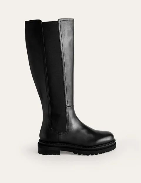 Knee-High Chelsea Boots Black Women Boden, Black Leather