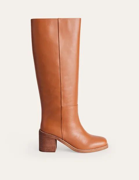 Straight Leather Knee Boots Brown Women Boden, Honey