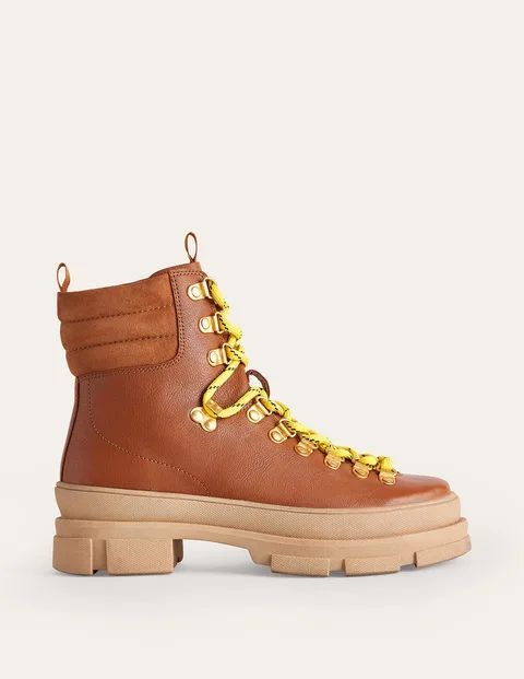 Lace-up Hiker Boots Brown Women Boden, Honey Leather