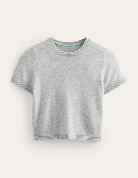 Cropped Cashmere T-Shirt Grey Women Boden, Pale Grey Melange