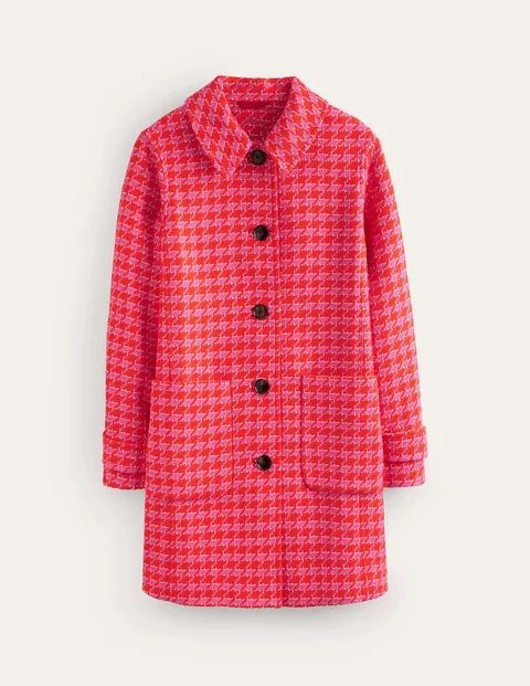Button Checked Fitted Coat Multi Women Boden, Dogstooth