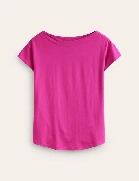 Supersoft Boat Neck T-Shirt Pink Women Boden, Rose Violet