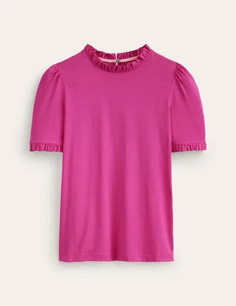 Supersoft Frill Detail T-shirt Pink Women Boden, Rose Violet