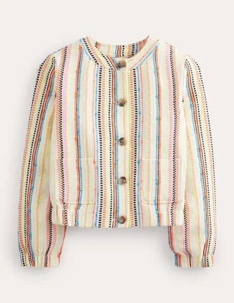 Textured Button Jacket Multi Women Boden, Ivory, Multi Stripe