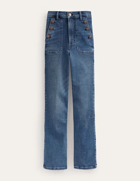 Button Detail Straight Jeans Blue Women Boden, Mid Vintage