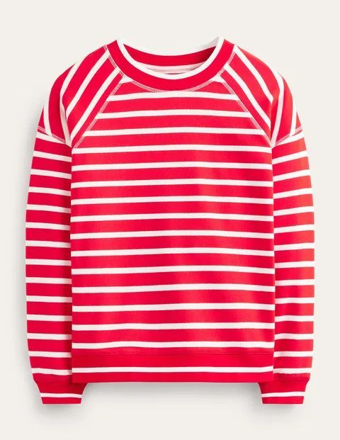 Striped Raglan Sweatshirt Red Women Boden, Red, Ivory