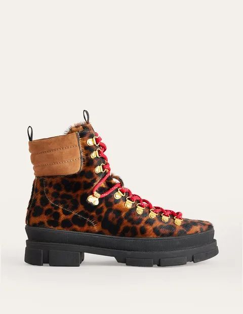 Lace-up Hiker Boots Brown Women Boden, Leopard Pony