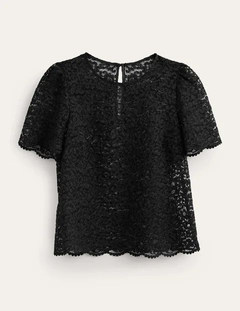 Lace Co-ord T-Shirt Black Women Boden, Black