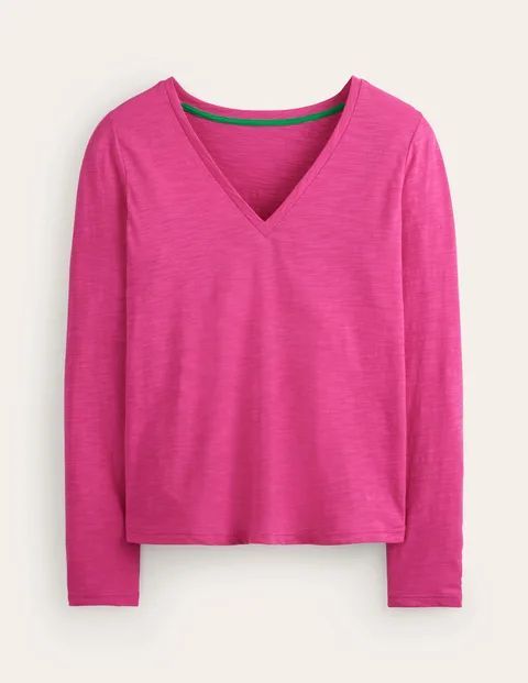 Cotton V-Neck Long Sleeve Top Pink Women Boden, Sangria Sunset