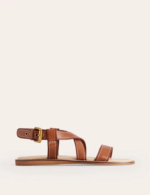 Cross Strap Flat Sandals Brown Women Boden, Tan Lux Leather