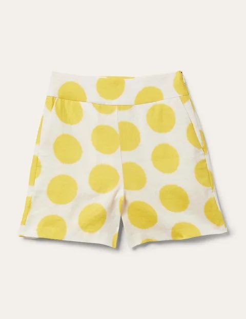 Georgina Linen Shorts Yellow Women Boden, Lemon Fizz, Ikat Spot