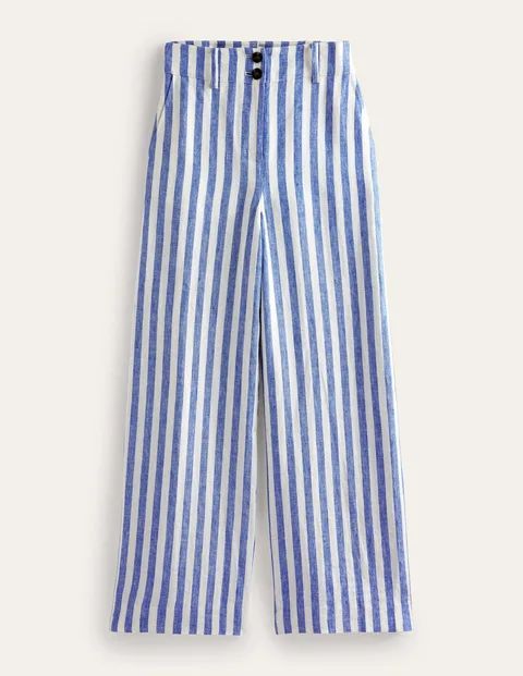 Westbourne Linen Trousers Blue Women Boden, Stripe