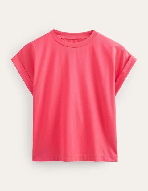 Turnback Sleeve Crew T-Shirt Pink Women Boden, Festival Pink