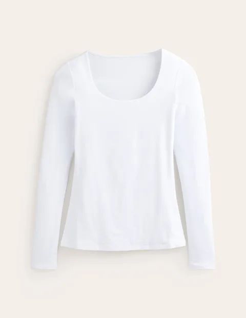 Double Layer Scoop Long Sleeve White Women Boden, White