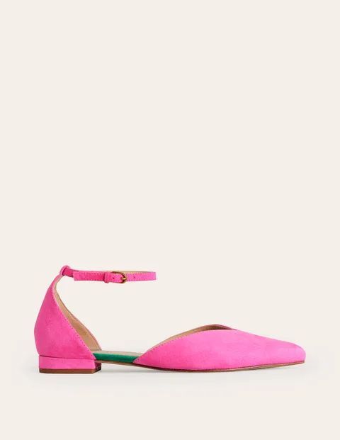 Ankle Strap Point Flats Pink Women Boden, Festival Pink Suede