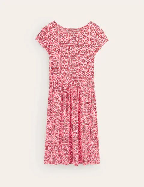 Amelie Jersey Dress Red Women Boden, Flame Scarlet, Floral Mosaic