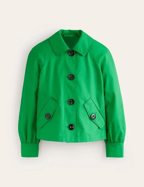 Cropped Trench Jacket Green Women Boden, Bright Green with Navy Pop