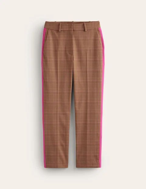 Kew Check Side Stripe Trousers Brown Women Boden, Brown and Pink Check