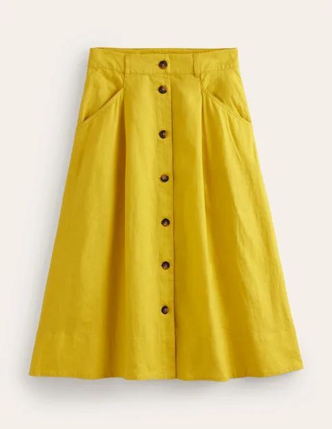 Petra Linen Midi Skirt Yellow Women Boden, Passion Fruit