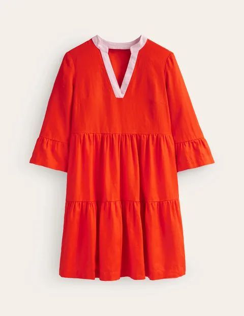 Sophia Linen Short Dress Red Women Boden, Fiesta Orange