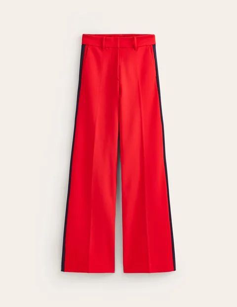 Westbourne Ponte Trousers Red Women Boden, Red with Navy Side Stripe