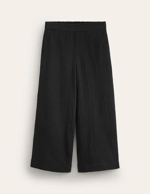 Double Cloth Cropped Trousers Black Women Boden, Black
