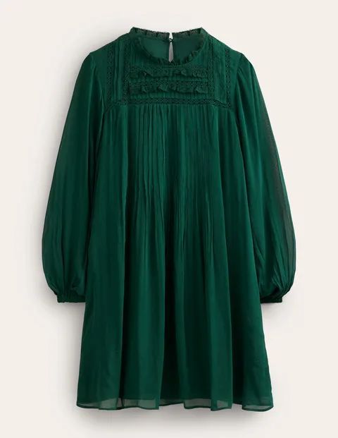 Yoke Detail Pleated Mini Dress Green Women Boden, Emerald Night