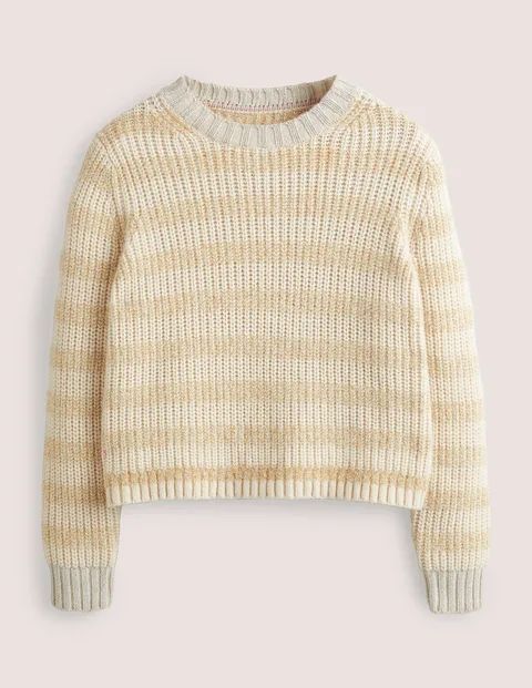 Tinsel Stripe Jumper Gold Women Boden, Ivory, Gold Tinsel Stripe