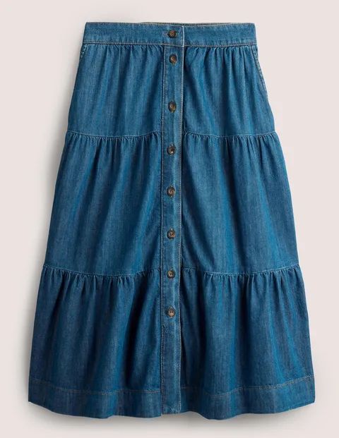 Tiered Denim Midi Skirt Denim Women Boden, Mid Vintage Denim