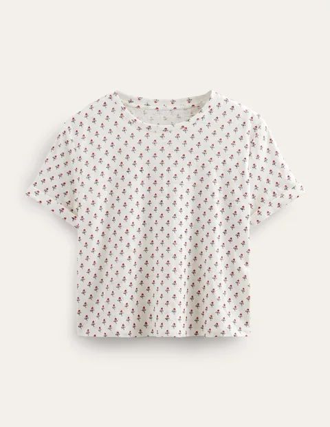 Printed Linen T-shirt White Women Boden, Ivory, Tulip Blush