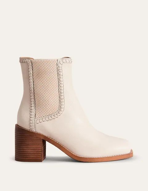 Block-Heel Chelsea Boots White Women Boden, Ecru Tumbled Leather