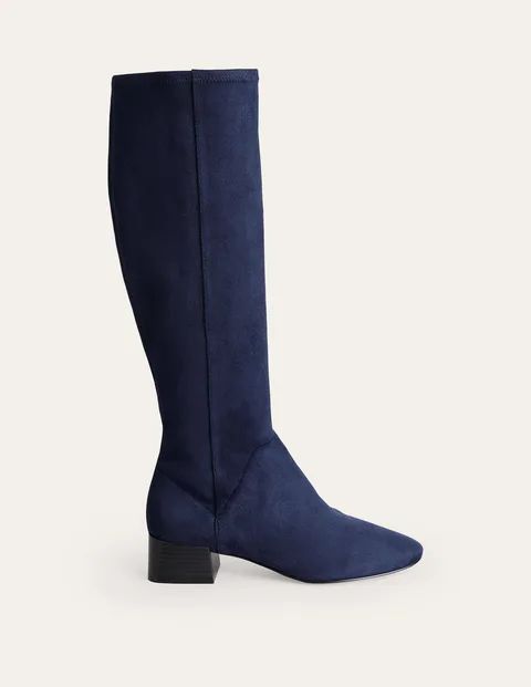 Cara Flat Stretch Knee Boots Blue Women Boden, Navy