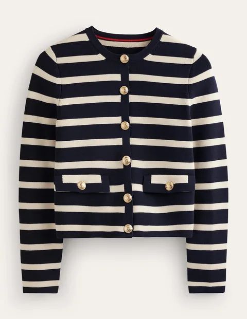 Holly Knitted Jacket Blue Women Boden, Navy, Ivory