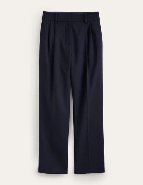Pleat-Front Tapered Trousers Blue Women Boden, Navy