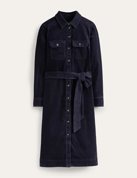 Eloise Cord Midi Shirt Dress Blue Women Boden, Navy