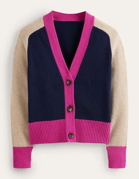 Olivia Merino Cardigan Blue Women Boden, French Navy Colourblock