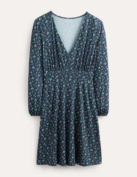 Willow Jersey Dress Blue Women Boden, French Navy, Tulip Bud