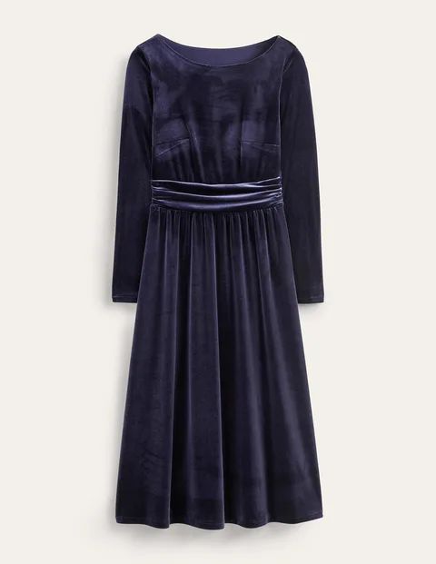 Abigail Velvet Midi Dress Blue Women Boden, Navy