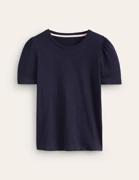 Cotton Puff Sleeve T-Shirt Blue Women Boden, Navy