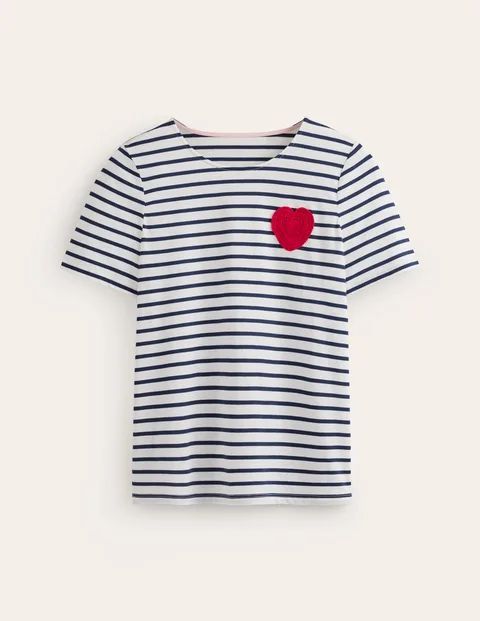 Crochet T-shirt White Women Boden, Ivory, Navy Heart