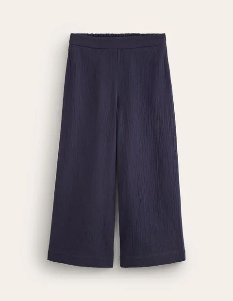Double Cloth Cropped Trousers Blue Women Boden, Navy